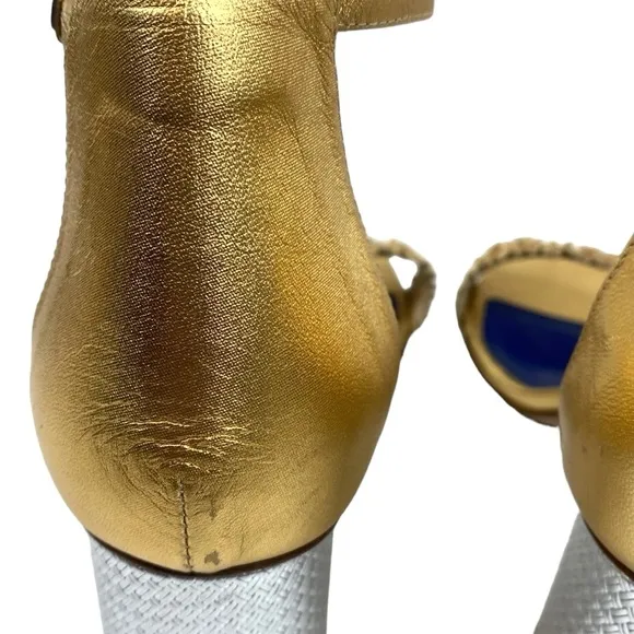 Valentina Rangoni Gold Silver Leather Sandals - Narrow Size 11
