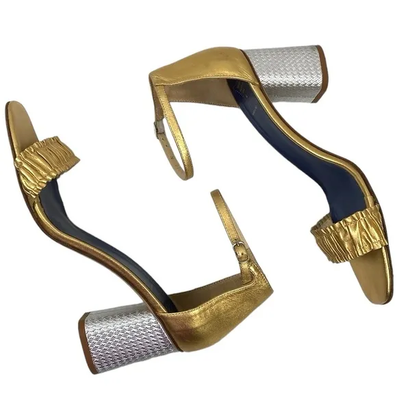 Valentina Rangoni Gold Silver Leather Sandals - Narrow Size 11