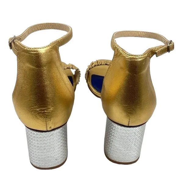 Valentina Rangoni Gold Silver Leather Sandals - Narrow Size 11