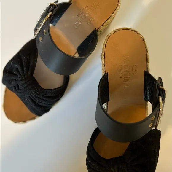 Valentino Bow And Leather Strap Wedges