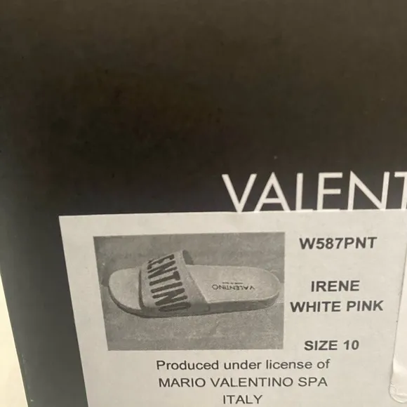 VALENTINO BY MARIO “IRENE” White/Pink Leather Logo Slide Sandals Women’s Size 10