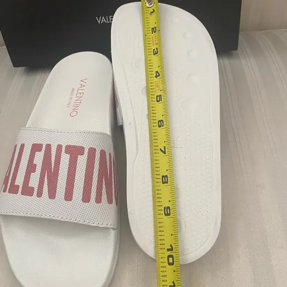 VALENTINO BY MARIO “IRENE” White/Pink Leather Logo Slide Sandals Women’s Size 10