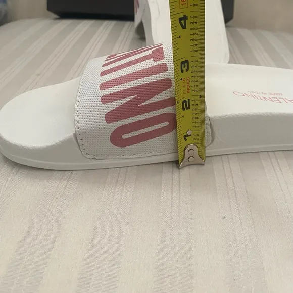 VALENTINO BY MARIO “IRENE” White/Pink Leather Logo Slide Sandals Women’s Size 10