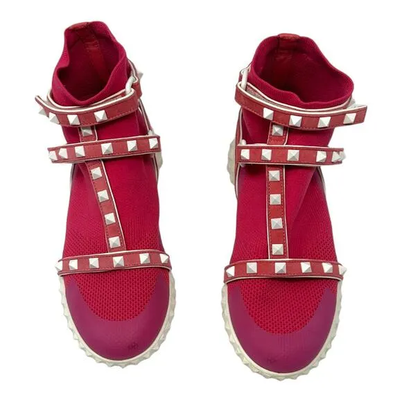 Valentino Garavani Pink Rockstud Caged Sock Sneaker Size 36.5