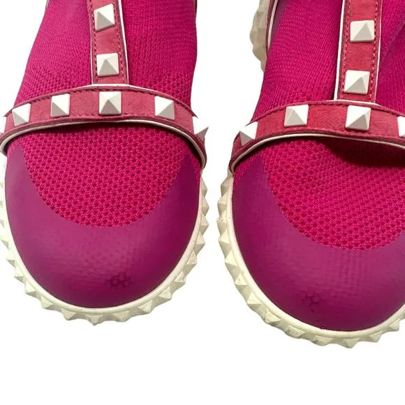 Valentino Garavani Pink Rockstud Caged Sock Sneaker Size 36.5