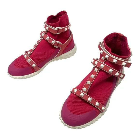 Valentino Garavani Pink Rockstud Caged Sock Sneaker Size 36.5
