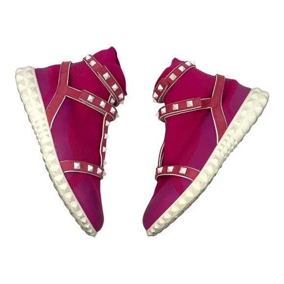 Valentino Garavani Pink Rockstud Caged Sock Sneaker Size 36.5