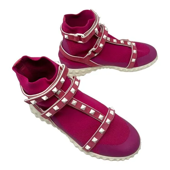 Valentino Garavani Pink Rockstud Caged Sock Sneaker Size 36.5