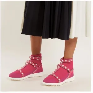 Valentino Garavani Pink Rockstud Caged Sock Sneaker Size 36.5