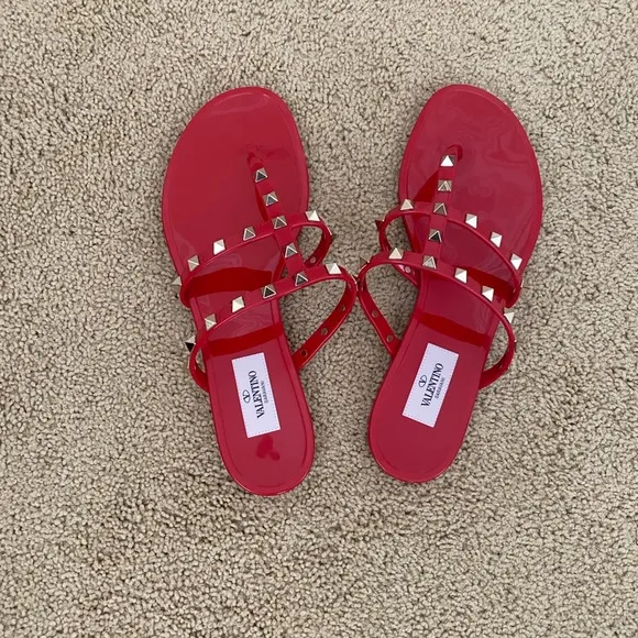 Valentino Rockstud Jelly Thong Slides