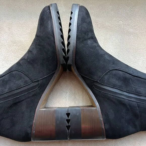 Vaneli Black Suede Leather Lug Sole Heeled Booties Boots Side Zip Women’s 12 M