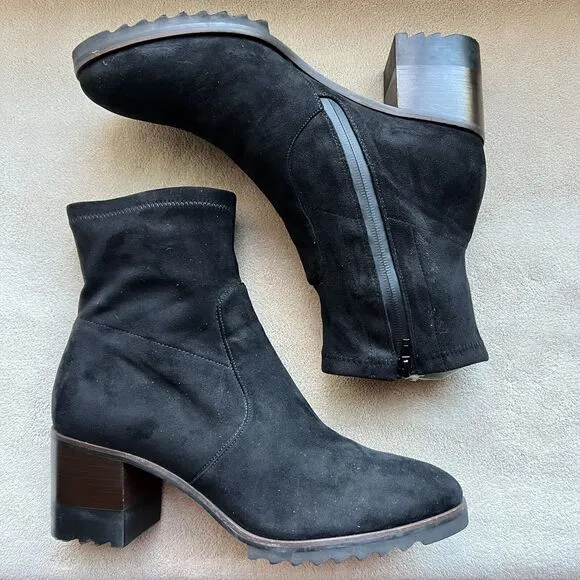 Vaneli Black Suede Leather Lug Sole Heeled Booties Boots Side Zip Women’s 12 M
