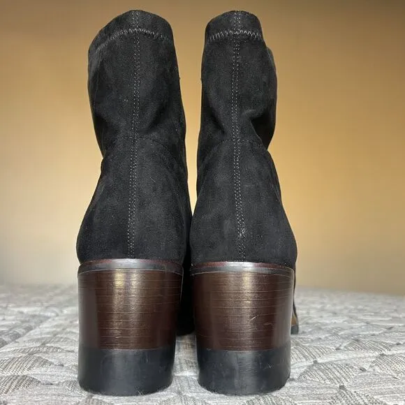 Vaneli Black Suede Leather Lug Sole Heeled Booties Boots Side Zip Women’s 12 M
