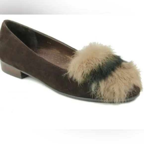 VANELI Edel 2 Toned Brown Suede Rabbit Toe Furry Flats Women’s Size 9M NEW