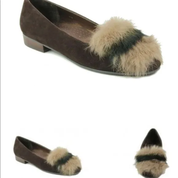 VANELI Edel 2 Toned Brown Suede Rabbit Toe Furry Flats Women’s Size 9M NEW