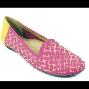 VANELI Suzon magenta yellow color block nabuk ballet flats gold studs 7M NWOT