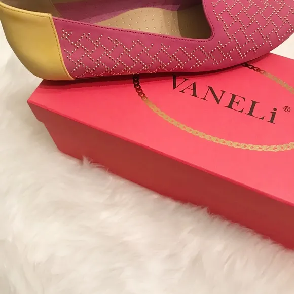 VANELI Suzon magenta yellow color block nabuk ballet flats gold studs 7M NWOT