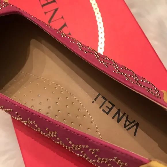 VANELI Suzon magenta yellow color block nabuk ballet flats gold studs 7M NWOT