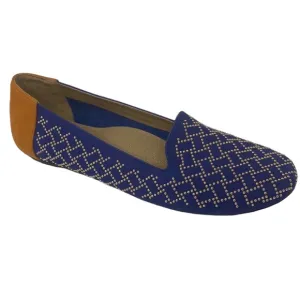 VANELI Women's Slip On Flats Blue Orange Color Block Suede Gold Studs 7M NWOT