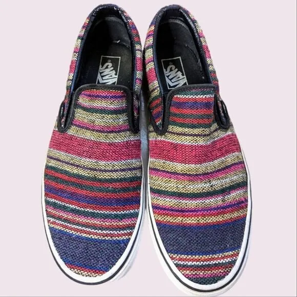 VANS Striped Canvas Slip On Skater Style Loafers size 42.5 Unisex