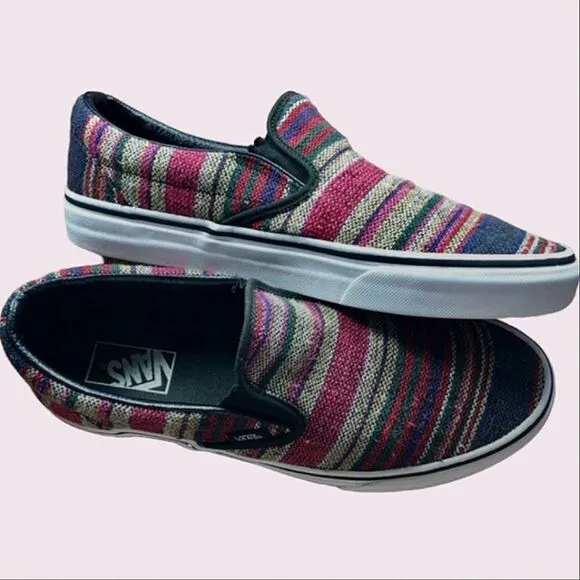 VANS Striped Canvas Slip On Skater Style Loafers size 42.5 Unisex