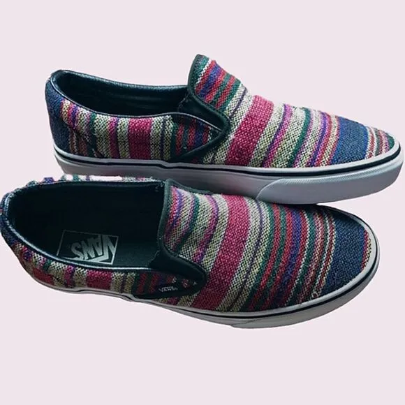 VANS Striped Canvas Slip On Skater Style Loafers size 42.5 Unisex