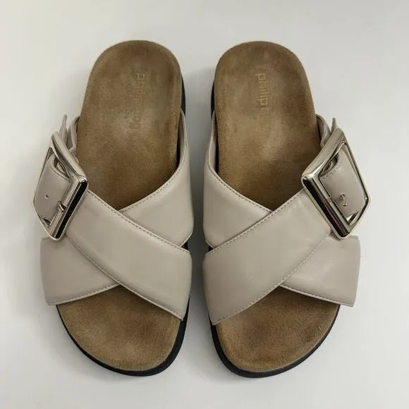 Vegan Cork Footbed Chunky Slides Sandals Womens 7 Euro 38 Beige Philip Hog