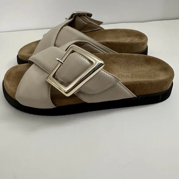 Vegan Cork Footbed Chunky Slides Sandals Womens 7 Euro 38 Beige Philip Hog