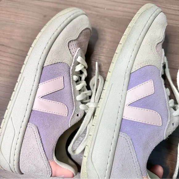 Veja V-10 Suede Colorblock Sneakers Multicolored Lavender Size 5
