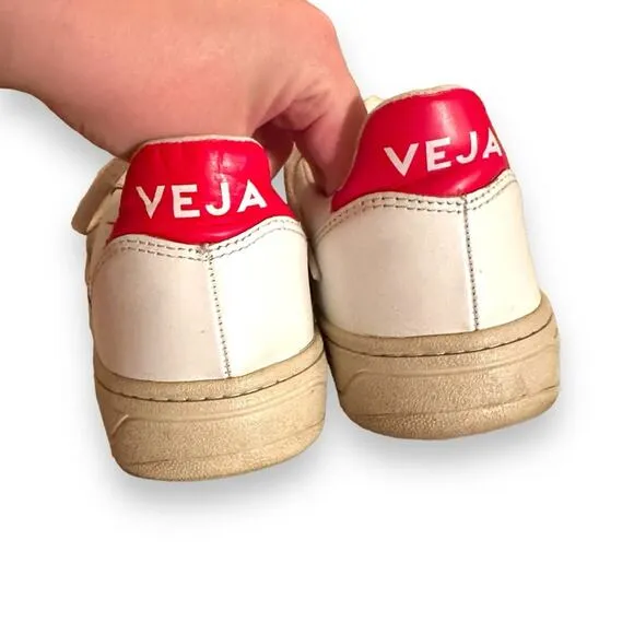 Veja V-10 White, Red &amp; Blue Leather Lace-Up Sneakers Sz 7‎