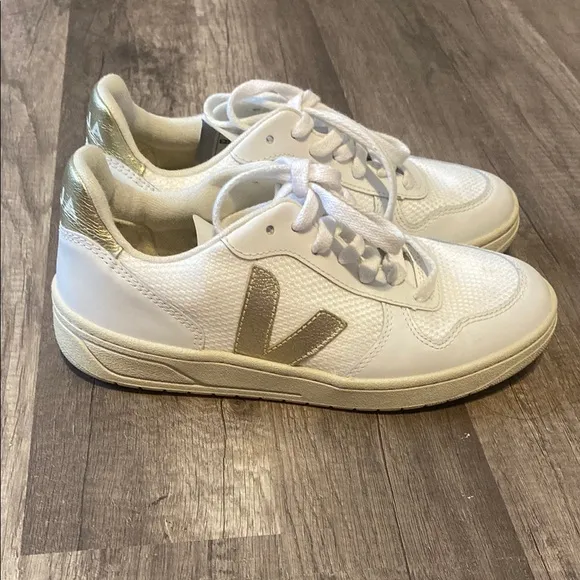 Veja White and Gold Sneakers