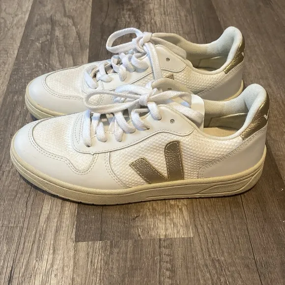 Veja White and Gold Sneakers