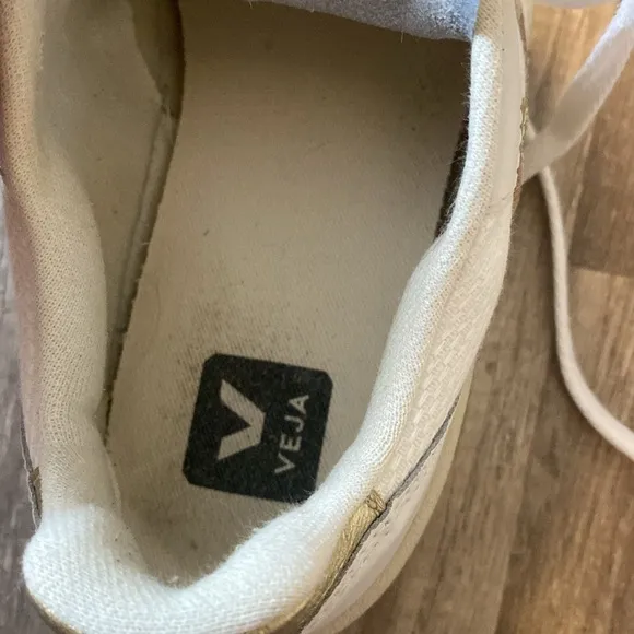 Veja White and Gold Sneakers