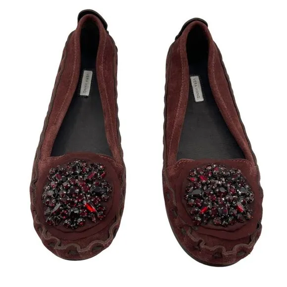 Vera Wang Rhinestone Embellished Suede Moccasin Flats Size 7.5