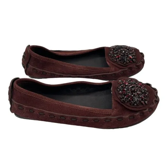 Vera Wang Rhinestone Embellished Suede Moccasin Flats Size 7.5