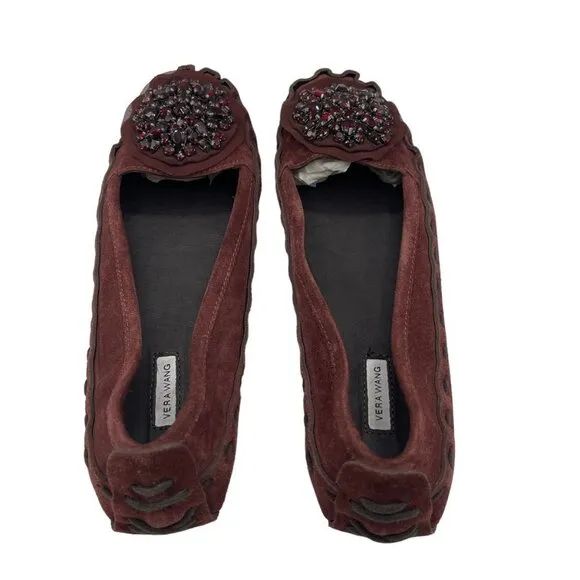 Vera Wang Rhinestone Embellished Suede Moccasin Flats Size 7.5
