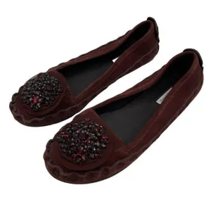 Vera Wang Rhinestone Embellished Suede Moccasin Flats Size 7.5
