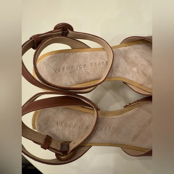 Veronica Beard Brown Leather Cross-Over Sandals