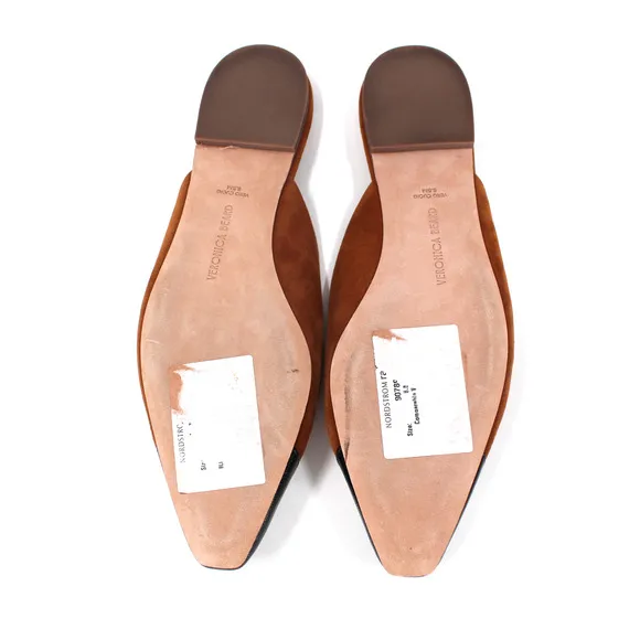 Veronica Beard Carlotta Suede Flats NEW Leather Cap Toe Caramel Black Size 6.5