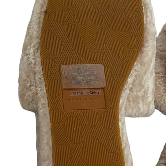 Veronica Beard Desiree Fur Slides Size 10 Womens Light Tan Lamb Fur Soft