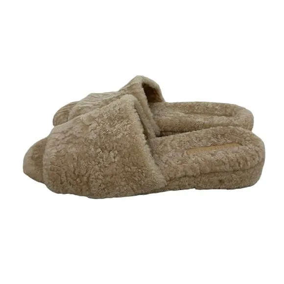 Veronica Beard Desiree Fur Slides Size 10 Womens Light Tan Lamb Fur Soft
