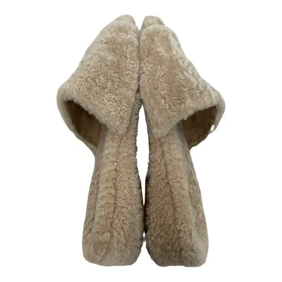 Veronica Beard Desiree Fur Slides Size 10 Womens Light Tan Lamb Fur Soft