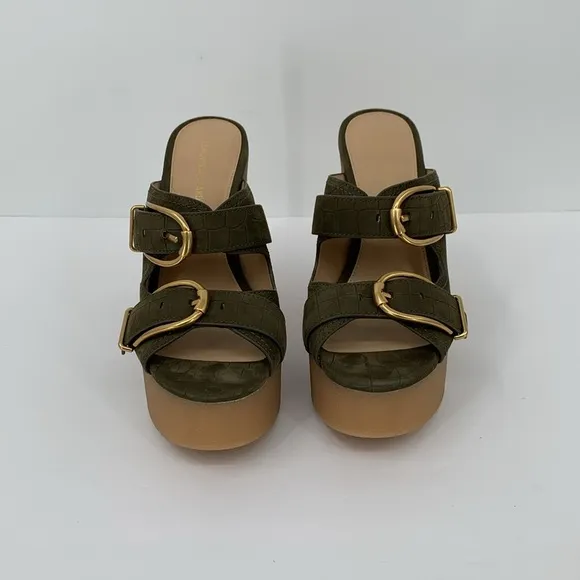 Veronica Beard Garrick Platform chunky slide sandal shoe olive green strap 7.5
