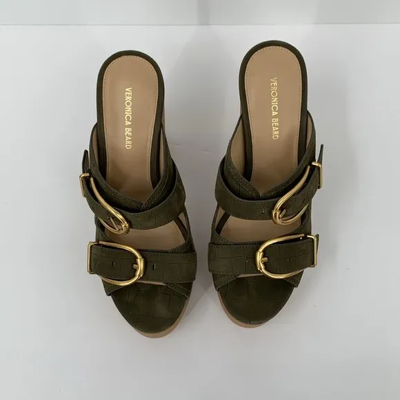 Veronica Beard Garrick Platform chunky slide sandal shoe olive green strap 7.5