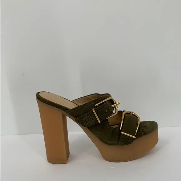 Veronica Beard Garrick Platform chunky slide sandal shoe olive green strap 7.5