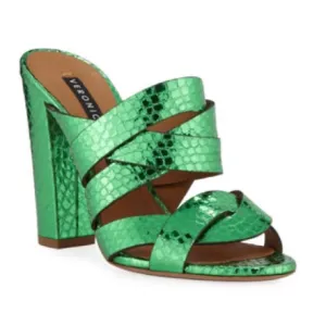 Veronica Beard Metallic Green Leather Sandals Sz. 39.5 NWB