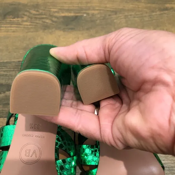 Veronica Beard Metallic Green Leather Sandals Sz. 39.5 NWB