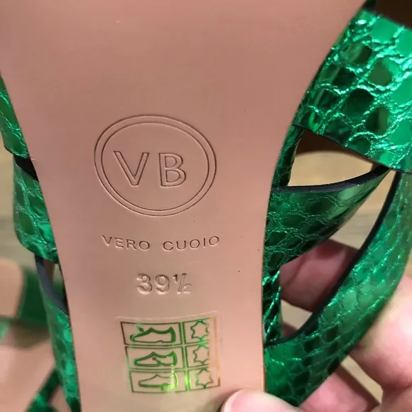 Veronica Beard Metallic Green Leather Sandals Sz. 39.5 NWB