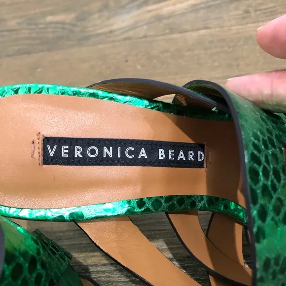 Veronica Beard Metallic Green Leather Sandals Sz. 39.5 NWB