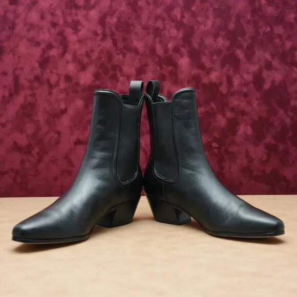 Veronica Beard Women Lada Black Leather Western Chelsea Ankle Boots sz 7.5